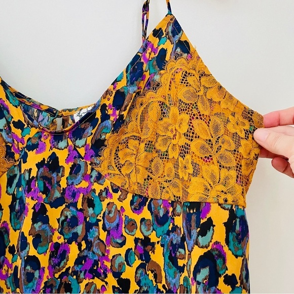 FREE PEOPLE Womens Brown Lace Printed Spaghetti Strap V Neck Tank Top Size: L - Picture 4 of 9